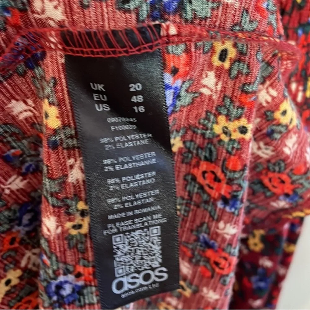 ASOS Burgundy Floral Smocked Puff Sleeve Maxi Dress Sundress Size US 16 - Picture 10 of 10